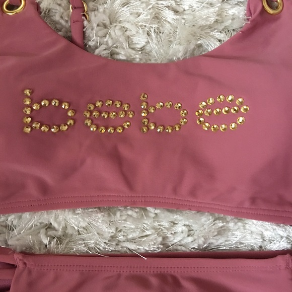 NWT BEBE RHINESTONE MAUVE TWO PIECE SWIMSUIT - Picture 5 of 6
